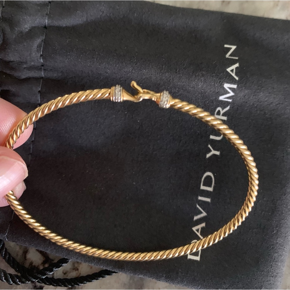 David Yurman Buckle Classic 18K Yellow Gold & Diamond Cable Bracelet, 2.6mm